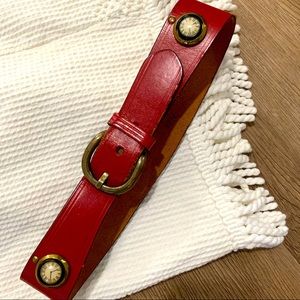 Vintage Roger Vans Watch Red Leather Belt 26”